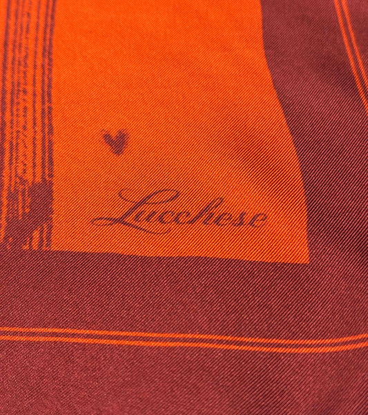 Lucchese Cowboy Sketch Red Silk Scarf