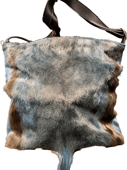 Lucchese Medium Navy Leather & Antelope Fur Designer Handbag