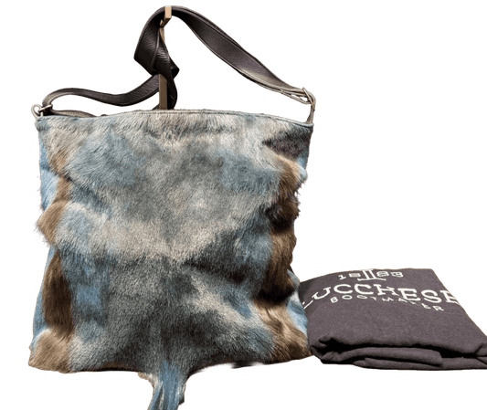 Lucchese Medium Navy Leather & Antelope Fur Designer Handbag