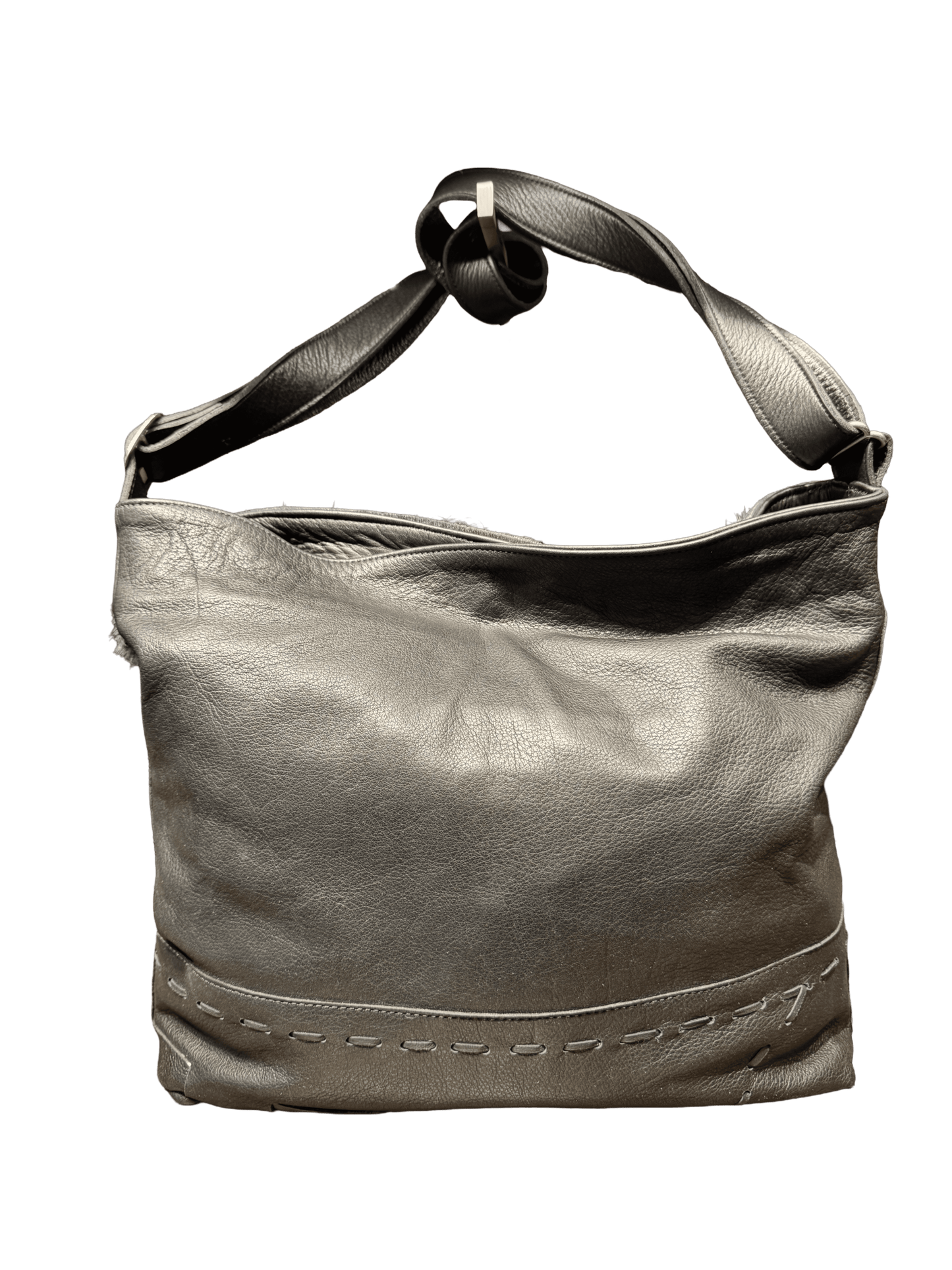 Lucchese Medium Navy Leather & Antelope Fur Designer Handbag