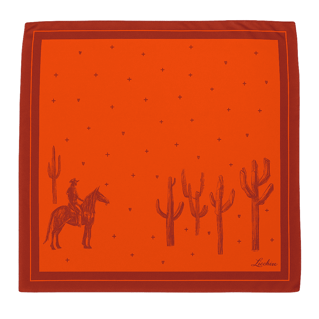 Lucchese Cowboy Sketch Red Silk Scarf