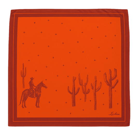 Lucchese Cowboy Sketch Red Silk Scarf